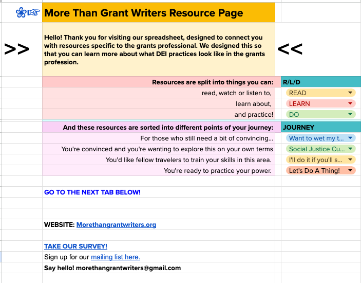 Screenshot of our resource page. 